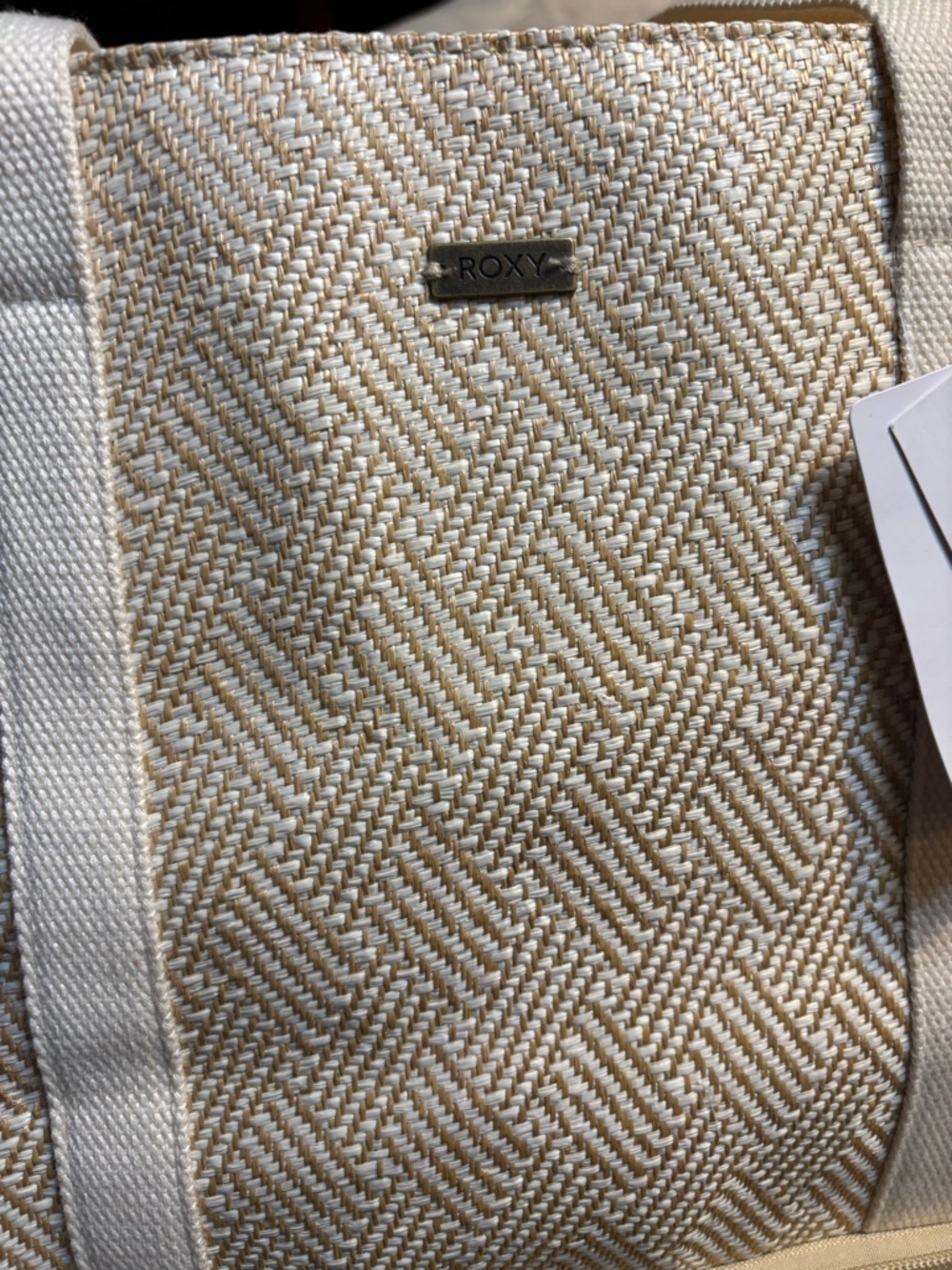 Sale! NWT Roxy Beach Tote Backpack Cooler base Beige & Cream Woven Two-Tone Zip - Picture 10 of 14